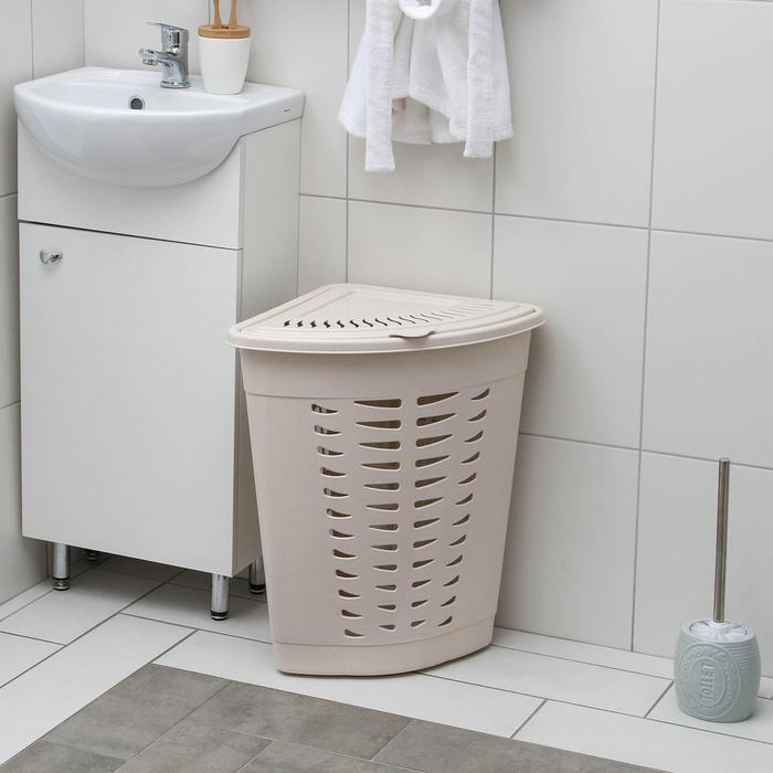 Корзина для белья угловая с крышкой, 45 л, 37×50×56 см, цвет слоновая кость Корзина для белья угловая с крышкой, 45 л, 37×50×56 см, цвет слоновая кость