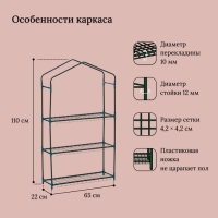 Парник-стеллаж, 3 полки, 110 × 22 × 65 см, металлический каркас d = 12 мм, чехол плёнка 80 мкм, Greengo