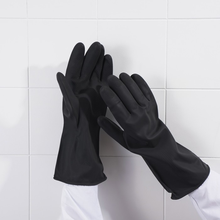 Перчатки хозяйственные латексные Доляна, размер L, химически стойкие, цвет чёрный Перчатки хозяйственные латексные Доляна, размер L, химически стойкие, цвет чёрный