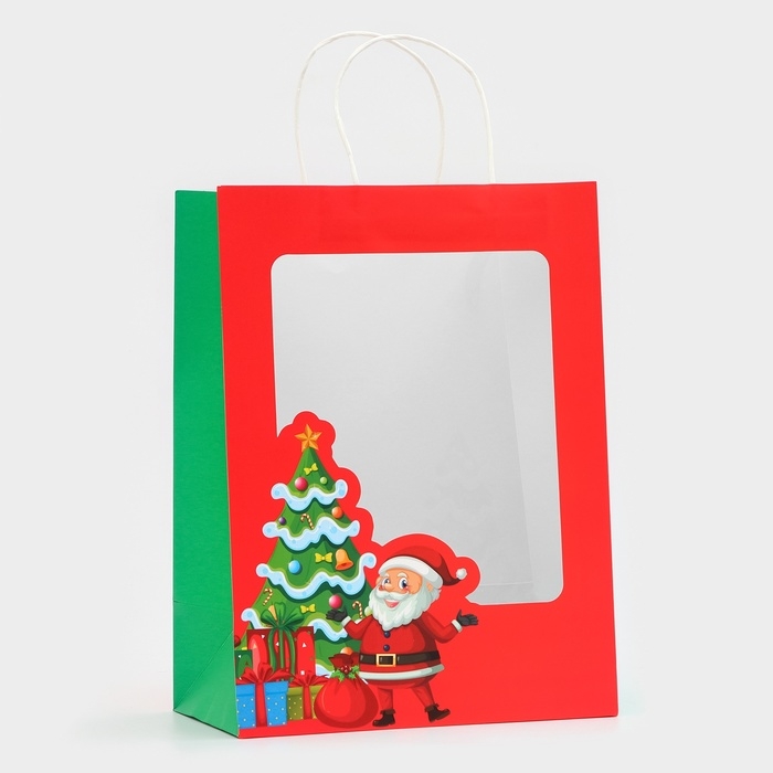 Пакет подарочный новогодний с окном Пакет подарочный новогодний с окном "Дед Мороз" 26 х 35 х 16 см.