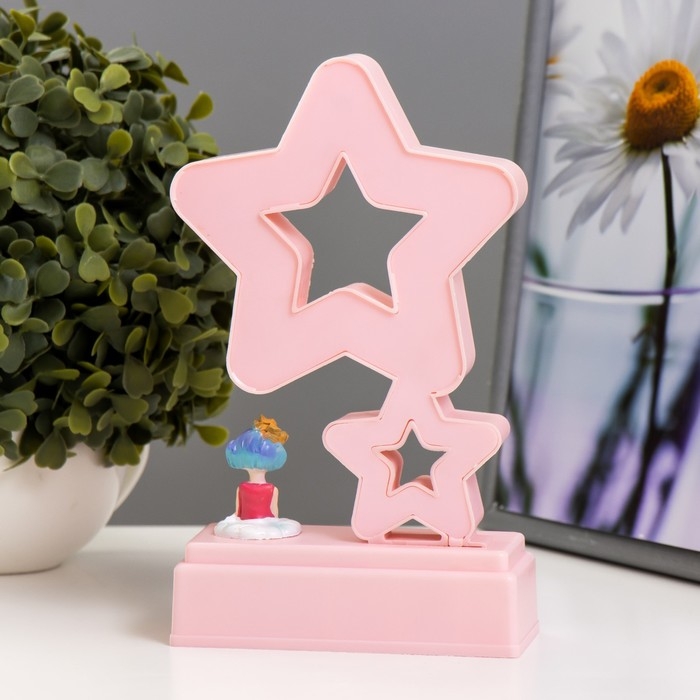 Ночник Ночник "Звезды" 5хLED 4000К 2хАА розовый 20х12х5,5см RISALUX