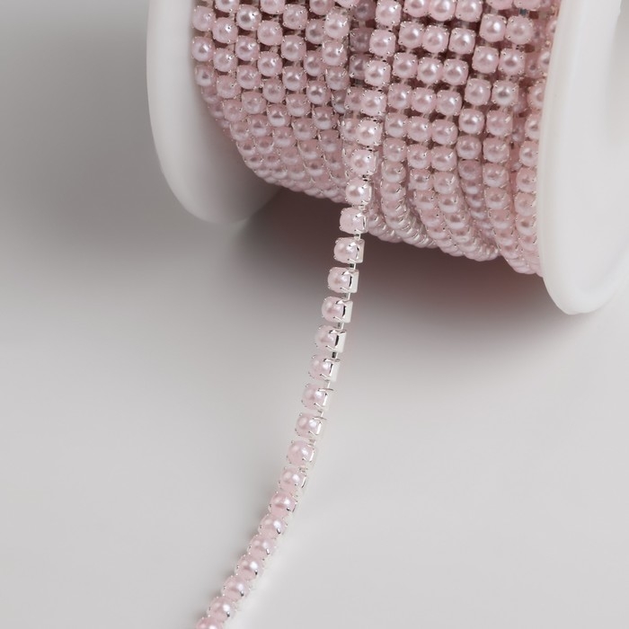 Цепь с жемчугом, металл, пластик, 2 мм, SS6, 9 ± 1 м, цвет нежно-розовый Цепь с жемчугом, металл, пластик, 2 мм, SS6, 9 ± 1 м, цвет нежно-розовый