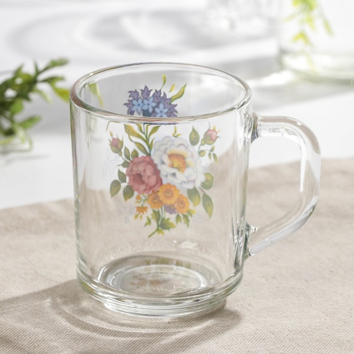 Кружка стеклянная «Букетик», 200 мл, рисунок МИКС Кружка стеклянная «Букетик», 200 мл, рисунок МИКС