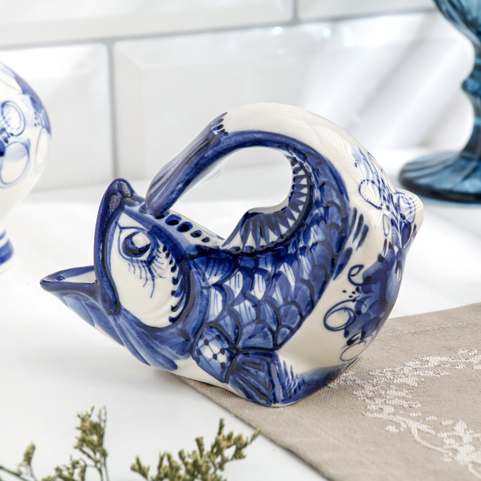 Салфетница Салфетница "Рыбка", малая, гжель, фарфор, 10х12 см