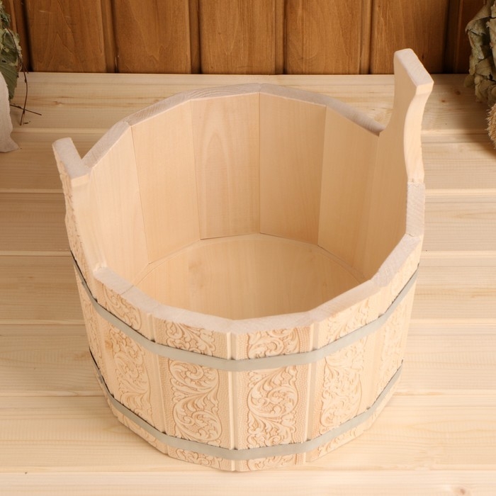 Шайка из липы, 10 л, с тиснением, УЗОРЫ Шайка из липы, 10 л, с тиснением, УЗОРЫ