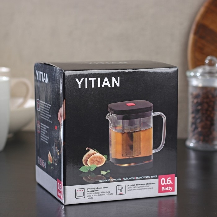 Чайник стеклянный заварочный «Хюгге», 600 мл, с металлическим ситом Чайник стеклянный заварочный «Хюгге», 600 мл, с металлическим ситом