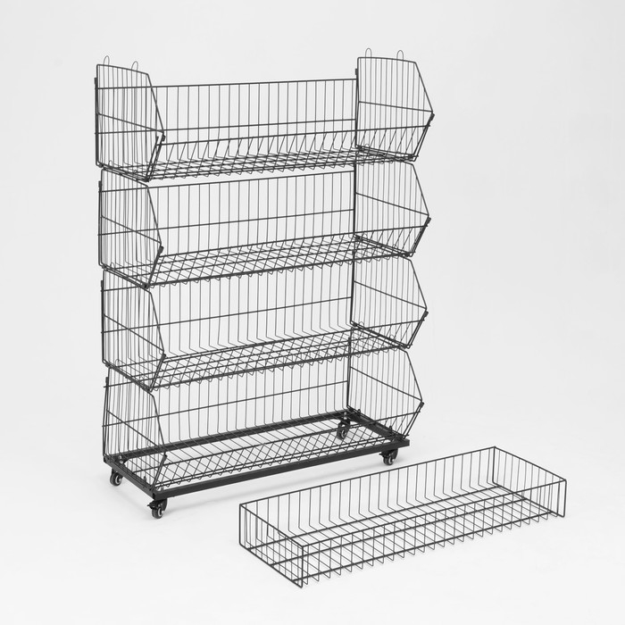 Накопитель разборный на колесах, 5 корзин с разделителями, 90×42×135 см, цвет чёрный Накопитель разборный на колесах, 5 корзин с разделителями, 90×42×135 см, цвет чёрный
