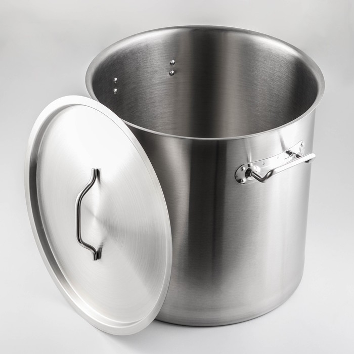 Кастрюля из нержавеющей стали Hanna Knövell HoReCa, 50 л, толщина 0,8 мм, 201 сталь, металлическая крышка Кастрюля из нержавеющей стали Hanna Knövell HoReCa, 50 л, толщина 0,8 мм, 201 сталь, металлическая крышка
