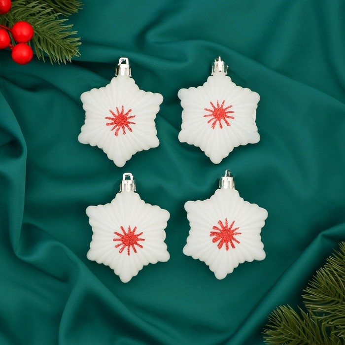 Украшение ёлочное Украшение ёлочное "Звезда праздничная" (набор 4 шт) см, 5х7 см, белый