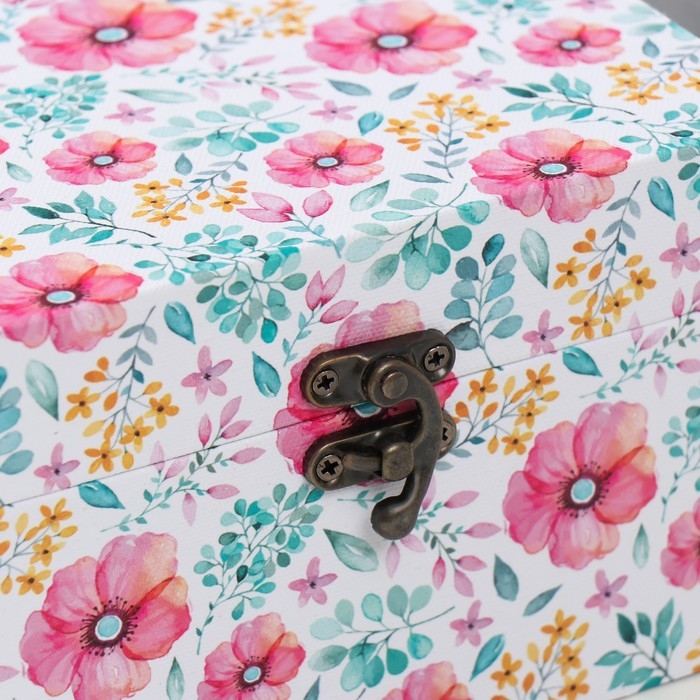 Шкатулка дерево  Шкатулка дерево "Разнотравье и розовые цветы" 16х12х10 см