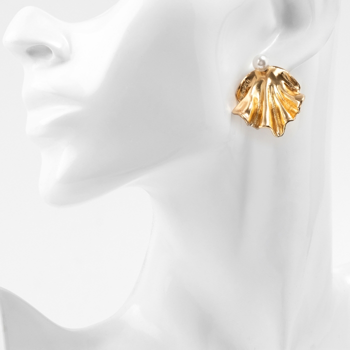 Серьги с жемчугом «Жемчуг» ракушка, немо, цвет золото Серьги с жемчугом «Жемчуг» ракушка, немо, цвет золото