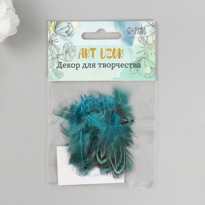 Перо декоративное фазана  Перо декоративное фазана "Рябь. Голубая" набор 20 шт h=5-7 см