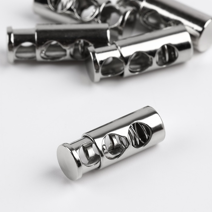 Фиксатор для шнура, двойной, d = 5 мм, 9 × 25 мм, 5 шт, цвет серебряный Фиксатор для шнура, двойной, d = 5 мм, 9 × 25 мм, 5 шт, цвет серебряный