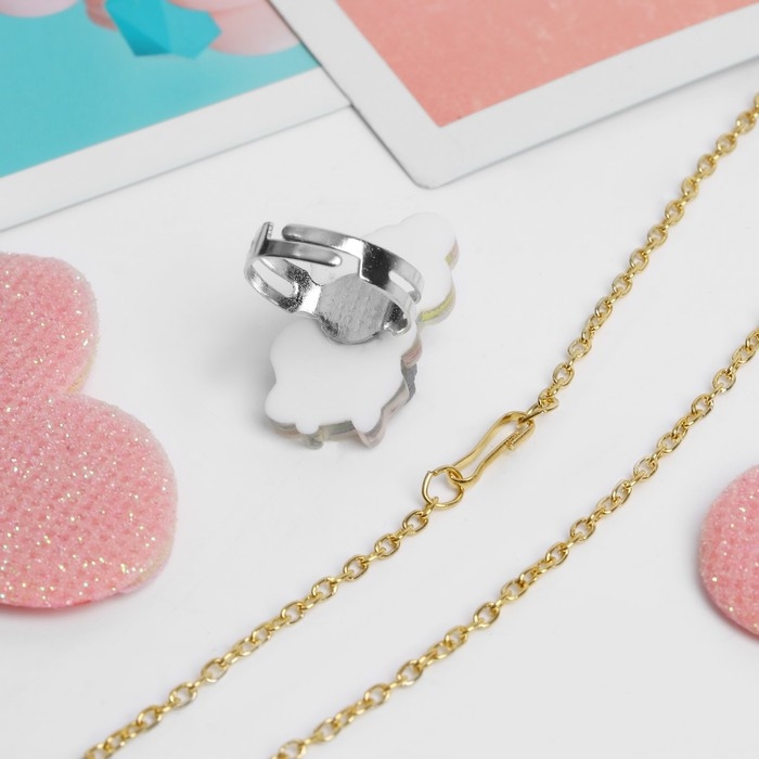 Набор детский «Выбражулька» 5 предметов: кулон, 4 кольца, единорожки, форма МИКС, цветной Набор детский «Выбражулька» 5 предметов: кулон, 4 кольца, единорожки, форма МИКС, цветной