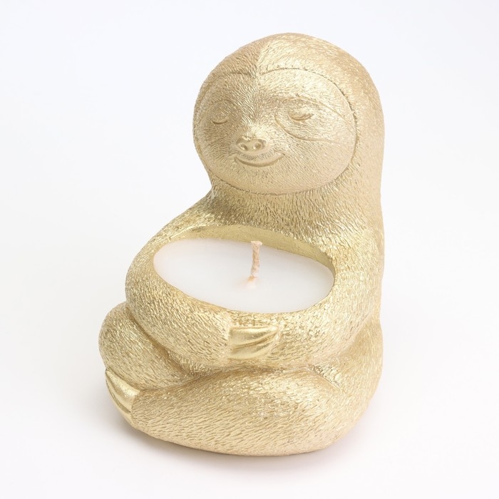 Свеча  Свеча "Ленивец" в подсвечнике из гипса,9х10,5х11см, золото