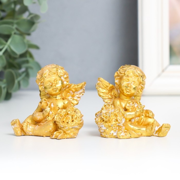 Сувенир полистоун Сувенир полистоун "Ангел с розочками" золото МИКС 4х5,5х5,5 см