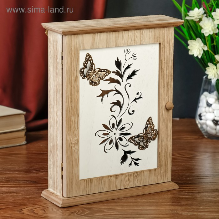 Ключница дерево 6 крючков Ключница дерево 6 крючков "Бабочки на цветке" 25,5х6,5х20,5 см