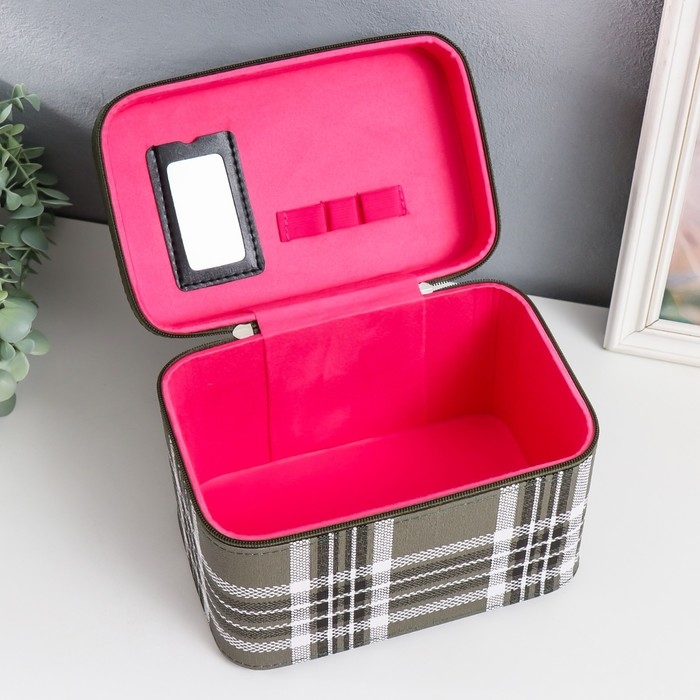 Шкатулка кожзам с зеркалом  Шкатулка кожзам с зеркалом "Клетка. Зелёный" набор 3 шт 18х10х12,5 21х13х15,5 23х15х18,5 см