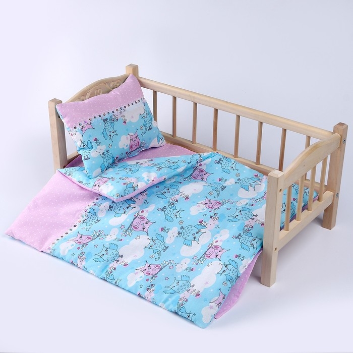 Кукольное постельное Кукольное постельное"Совята в облаках с розов,"х/б,простынь 46*36,одеяло,46*36,подушка 23*17
