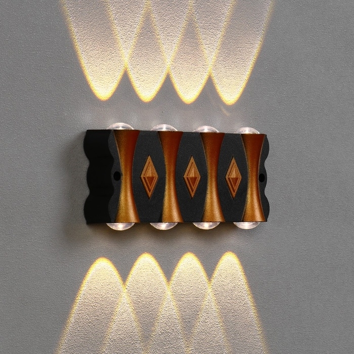 Светильник фасадный «Глосс», FSD-044, 8 Вт, 3000К, 4 луча, IP65, 220 В, пластик, черный Светильник фасадный «Глосс», FSD-044, 8 Вт, 3000К, 4 луча, IP65, 220 В, пластик, черный