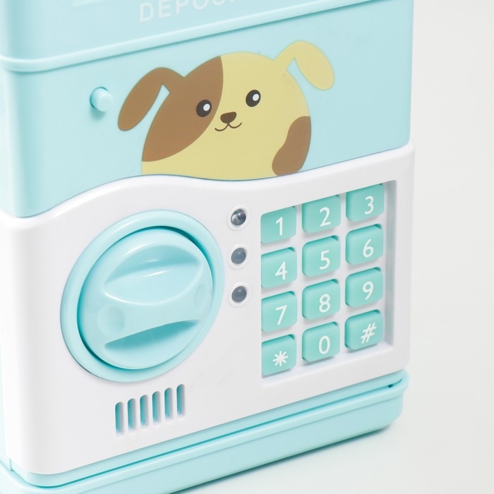 Копилка пластик Копилка пластик "Сейф. Щенок" кодовый замок, звук АА голубой 13х12х19 см