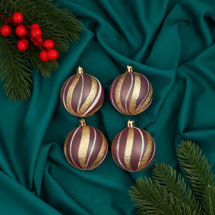 Набор шаров пластик d-6 см, 4 шт Набор шаров пластик d-6 см, 4 шт "Ариан" золотисто-розовый