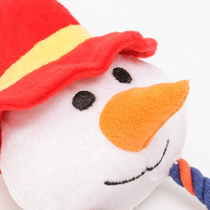 Игрушка мягкая для собак Игрушка мягкая для собак "Снеговик с канатом" с пищалкой