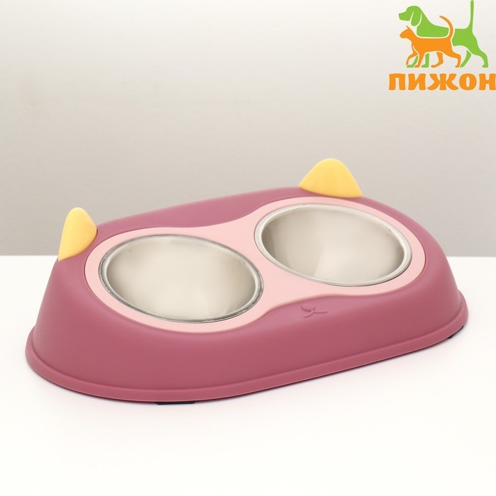 Миска металлическая двойная на пластиковом основании 2 х 160 мл, 34 х 28 х 5 см, бордовая Миска металлическая двойная на пластиковом основании 2 х 160 мл, 34 х 28 х 5 см, бордовая