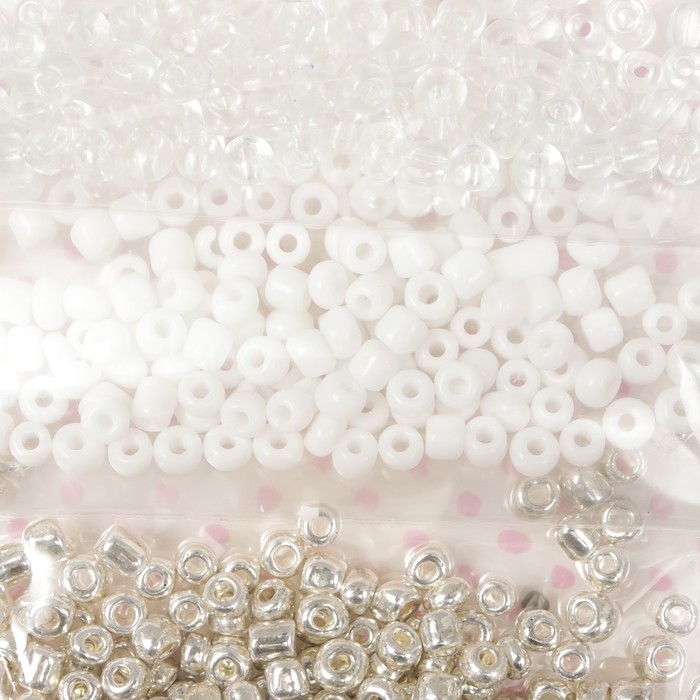 Бисер круглый  Бисер круглый "Чёрный, белый и серебро" 5 цветов х 10 грамм