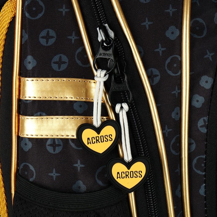 Рюкзак школьный 40х33х15см, эргономичная спинка, Across 410, черный/золотой Рюкзак школьный 40х33х15см, эргономичная спинка, Across 410, черный/золотой