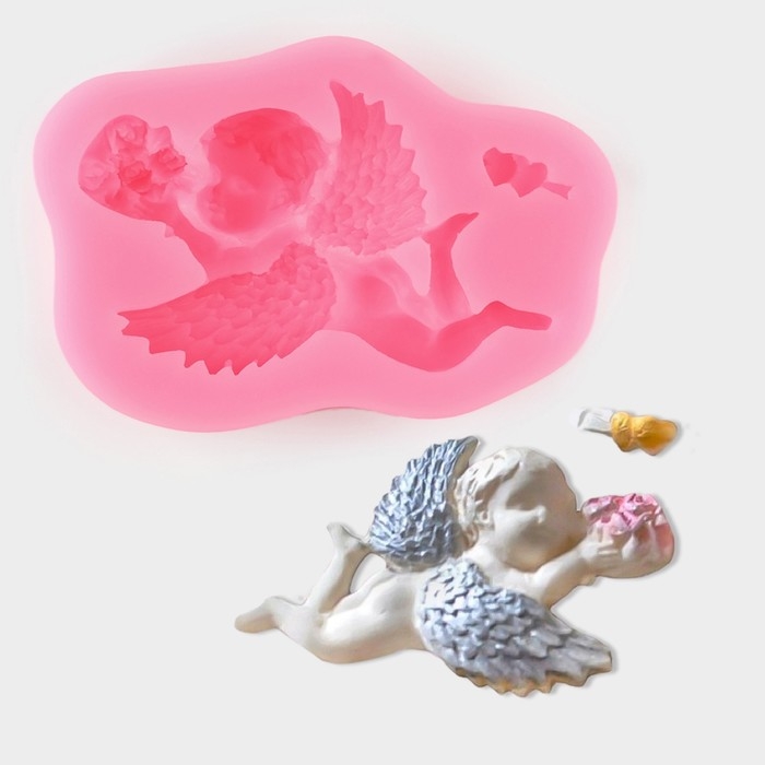Молд «Ангел с букетом», силикон, 9,3×6×1,9 см, цвет розовый Молд «Ангел с букетом», силикон, 9,3×6×1,9 см, цвет розовый