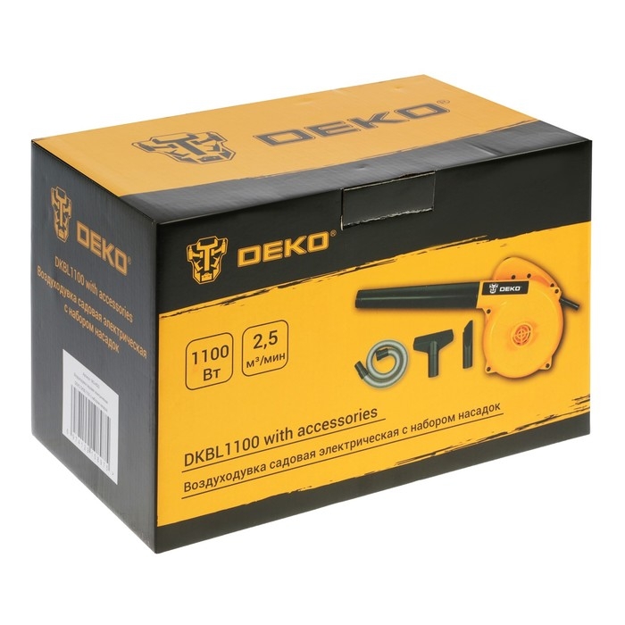 Воздуходувка садовая DEKO DKBL1100, электрическая, с набором насадок, 1.1 кВт, 150 м3/час Воздуходувка садовая DEKO DKBL1100, электрическая, с набором насадок, 1.1 кВт, 150 м3/час