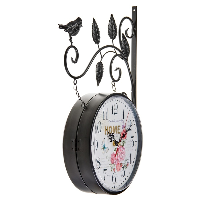 Часы настенные двусторонние, на подвесе Часы настенные двусторонние, на подвесе "Птичка на ветке", циферблат d-22 см, 50х34 см