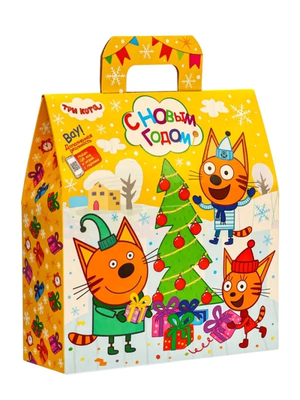 Подарок в картонной упаковке "Три кота" желтый а43, 470 гр