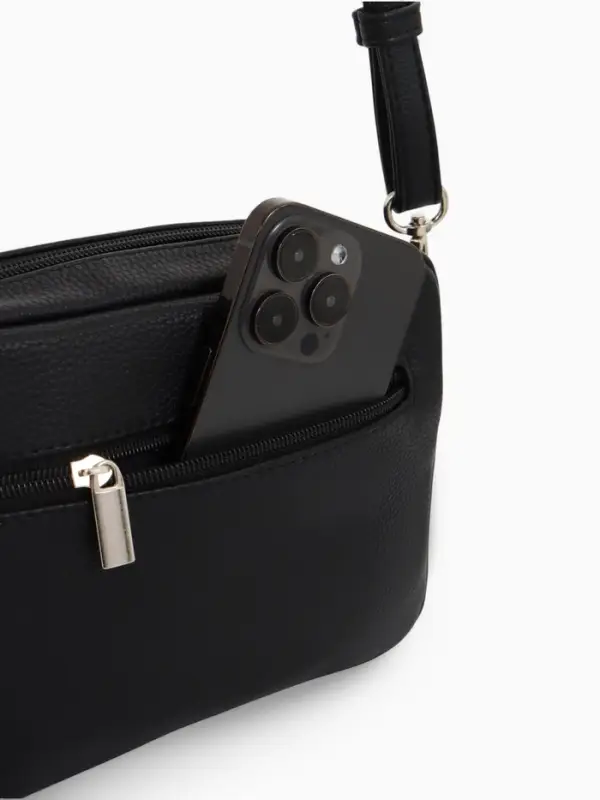 Сумка женская кросс-боди TEXTURA на молнии, 20&times;7&times;15 см, чёрная