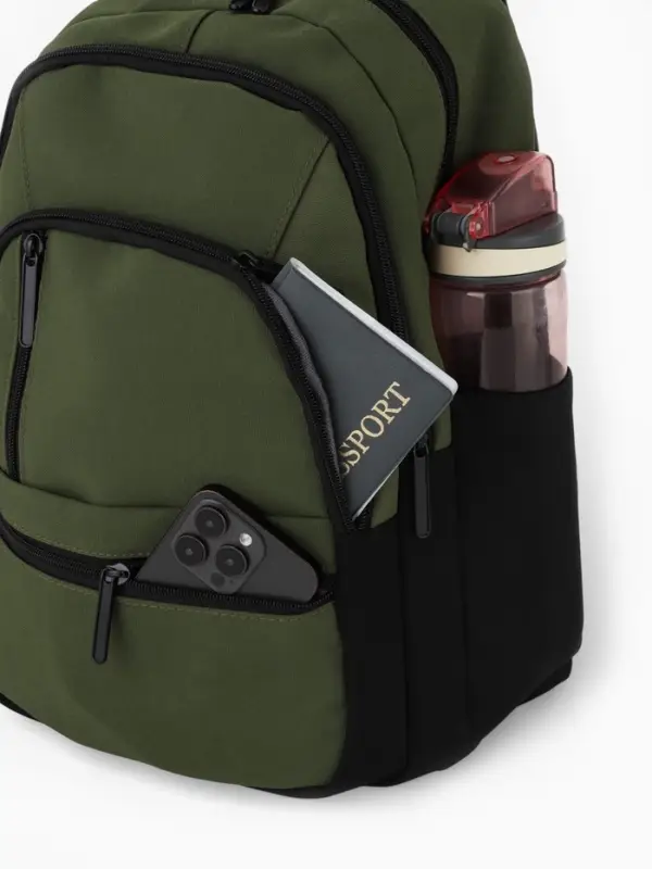 Рюкзак, 26*14*39 см, 2 отд 5н/карм, Комби, Водонепрон. дно, зеленый/черн