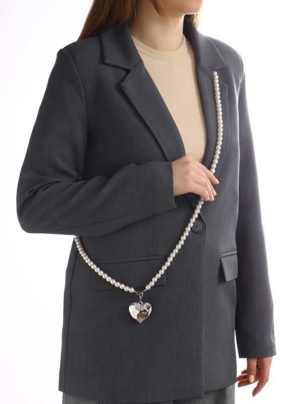 Портупея жемчужнаяс кулоном «Сердце», 129 см, белая в серебре Портупея жемчужнаяс кулоном «Сердце», 129 см, белая в серебре