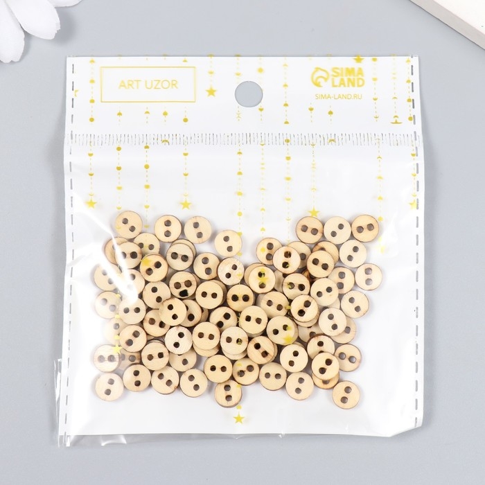 Пуговицы дерево для творчества 2 прокола Пуговицы дерево для творчества 2 прокола "Простые" набор 100 шт 0,8х0,8х0,2 см