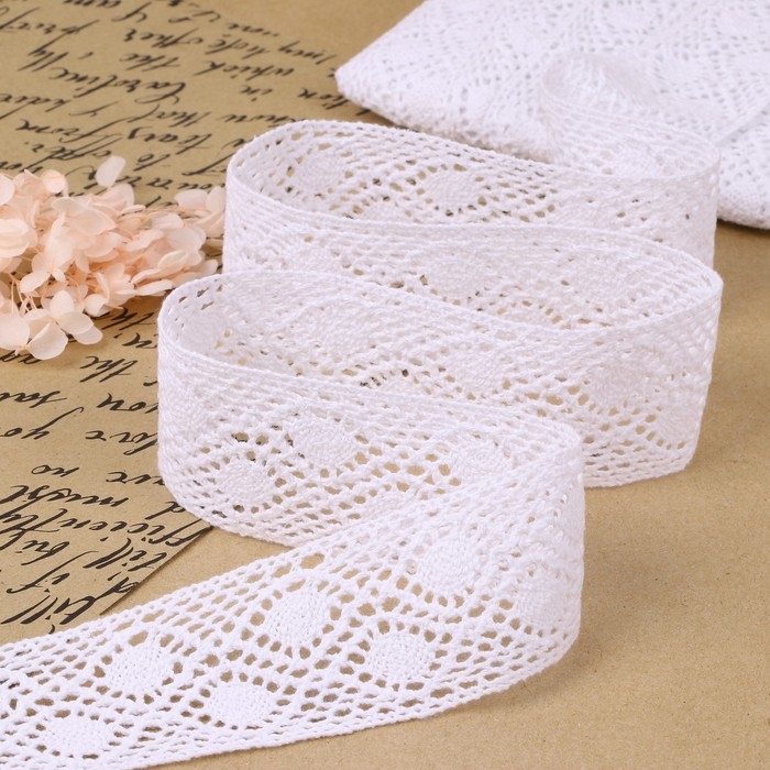 Кружево вязаное, 50 мм × 10 ± 1 м, цвет белый Кружево вязаное, 50 мм × 10 ± 1 м, цвет белый