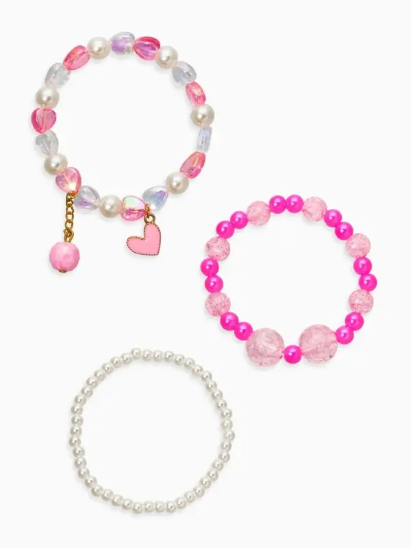 Браслет детский «Выбражулька», 3 шт. набор, сердце с подвеской, жемчуг, цветной Браслет детский «Выбражулька», 3 шт. набор, сердце с подвеской, жемчуг, цветной