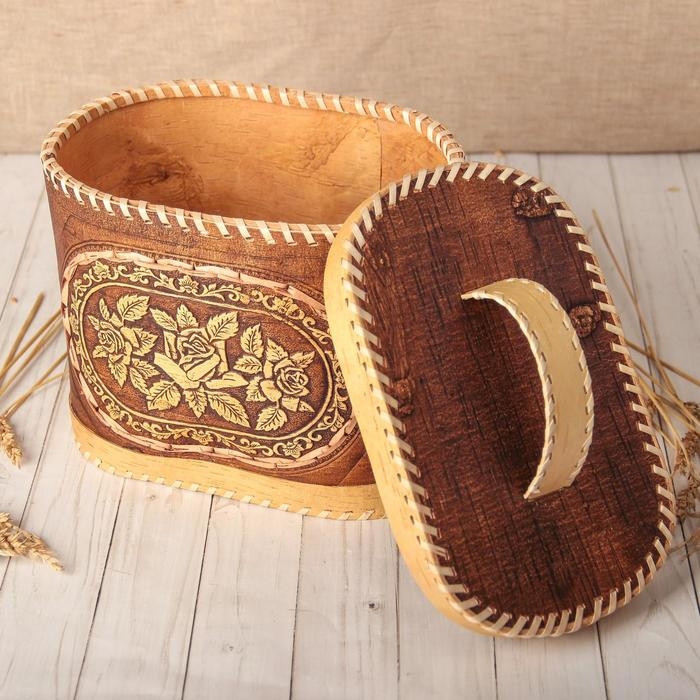 Хлебница «Розы», на 2 булки, 25×16×20 см, береста Хлебница «Розы», на 2 булки, 25×16×20 см, береста