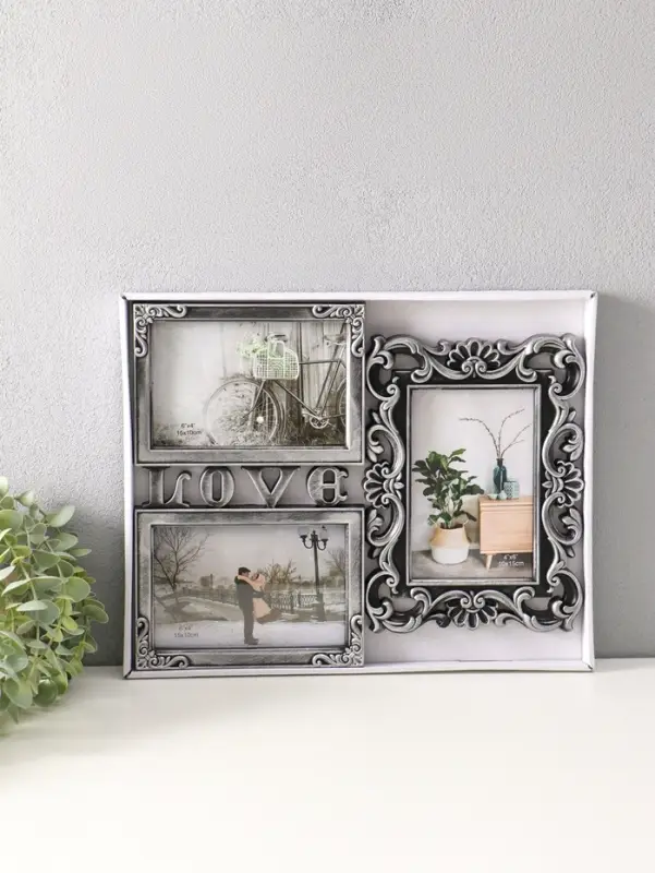 Фоторамка пластик на 3 фото 10х15 см "Любовь моя" тёмное серебро 26,5х32,5 см