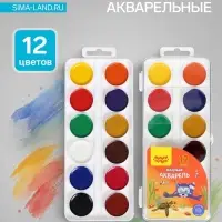 Краски акварельные 12 цветов Мульти-Пульти &laquo;Енот в Красном море&raquo;, медовая, без кисти, пластик, европодвес