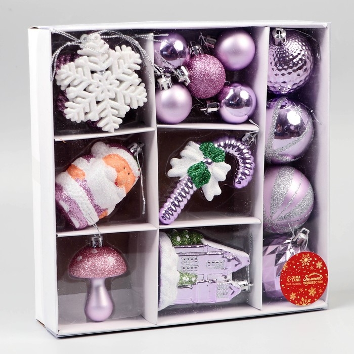 Набор украшений пластик 20 шт Набор украшений пластик 20 шт "Праздничный" сиреневый белый