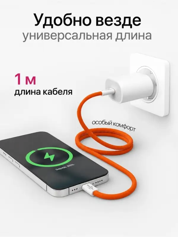 Кабель VIXION PRO VX-06c, Type-C -Type-C, 60 Вт, 3 А, 1 м, текстильный, оранжевый