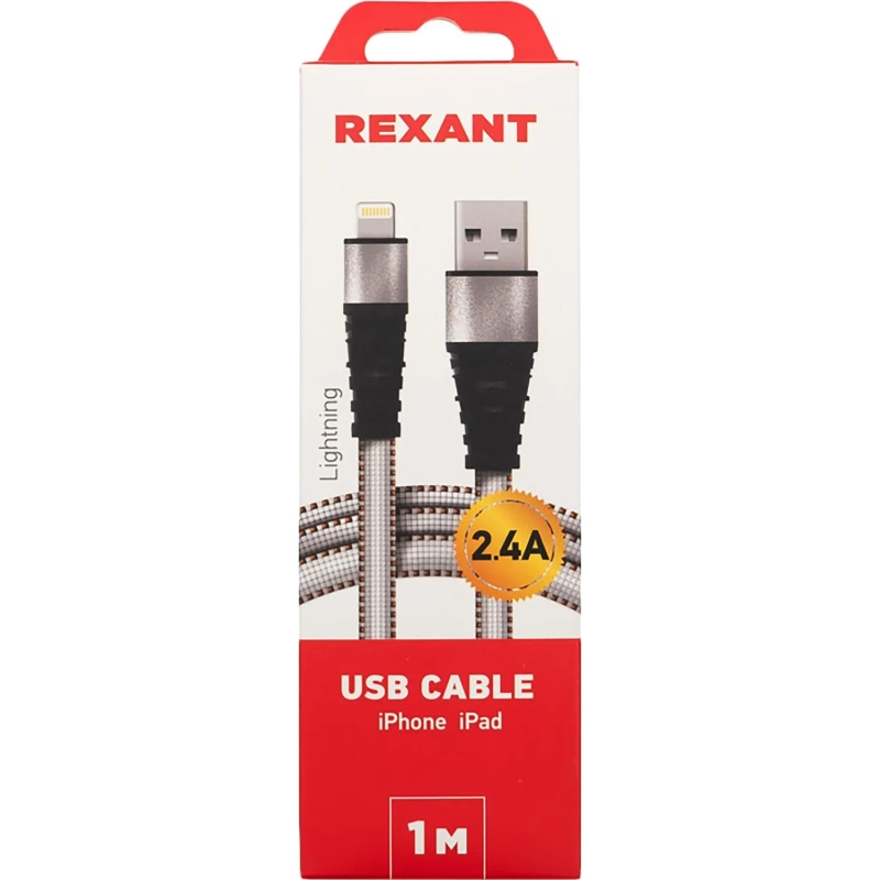 Кабель USB 2.0 - Lightning, М/М, 1 м, Rexant, бел, 18-7056
