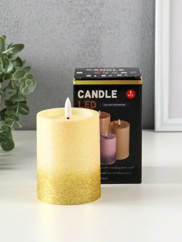 Светодиодная свеча LED RISALUX «Блёстки» 3хAAA золото 7,5х7,5х10 см