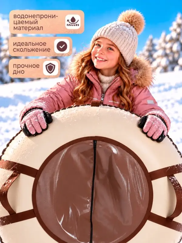 Ватрушка (тюбинг) Snow Cat, диаметр чехла 90 см, бежевая