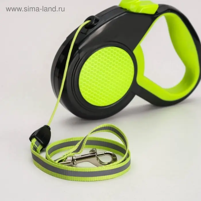 Рулетка &laquo;Пижон&raquo;, 5 м, до 25 кг, светоотражающая, трос, прорезиненная ручка, зелёная