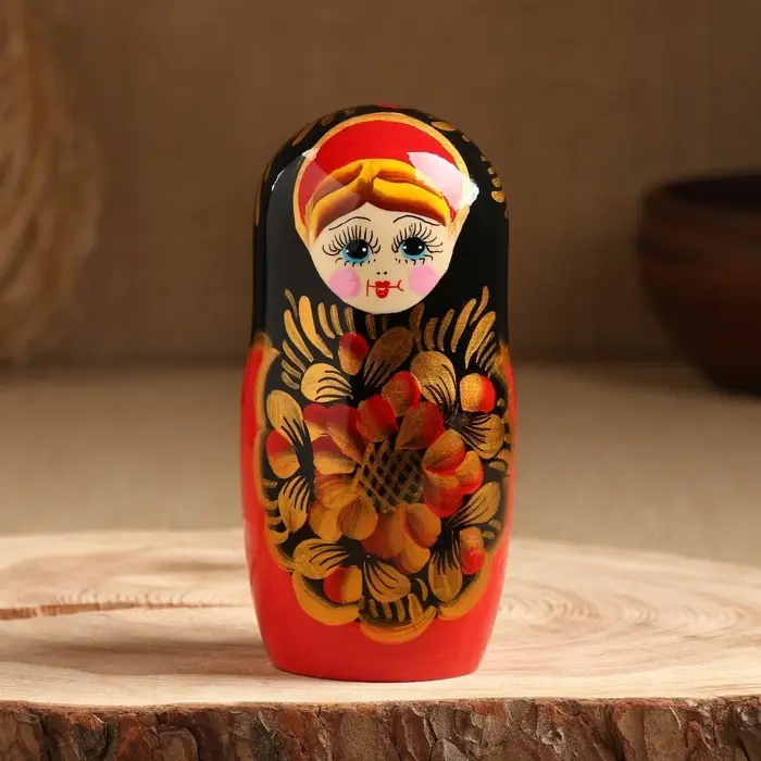 Матрёшка дерево &laquo;Рябинка&raquo;, чёрный платок, 5 кукольная, 18 см